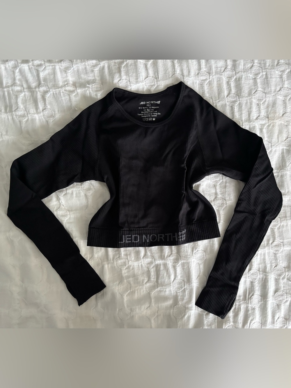 Jed North Black Ribbed Crop Long Sleeve Top